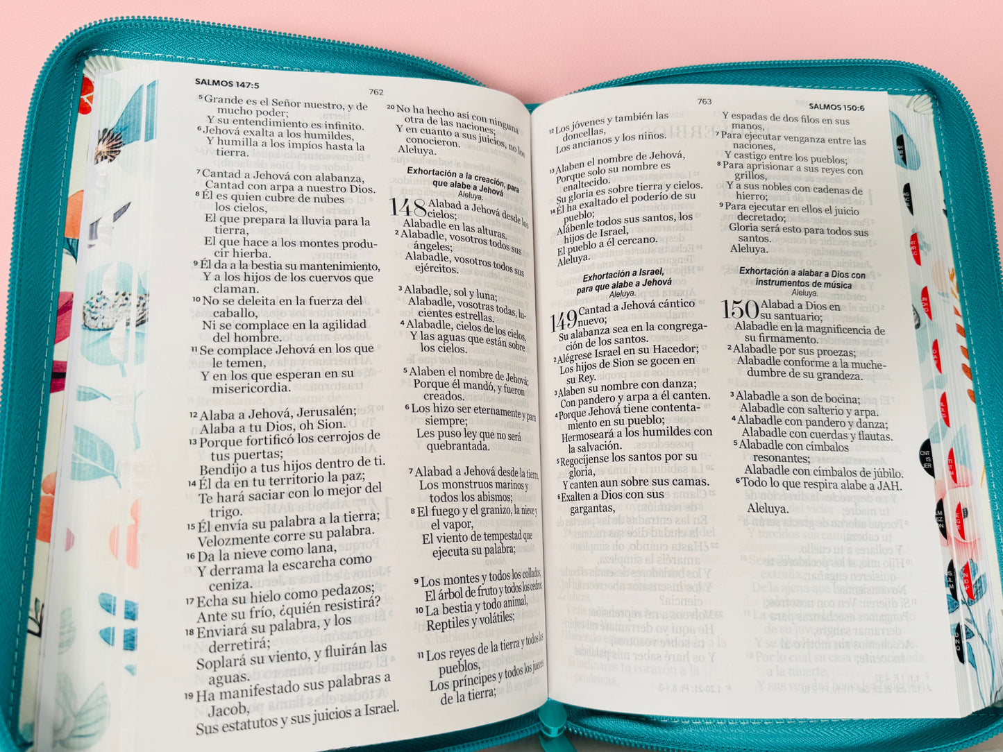 Biblia con cierre color turquesa