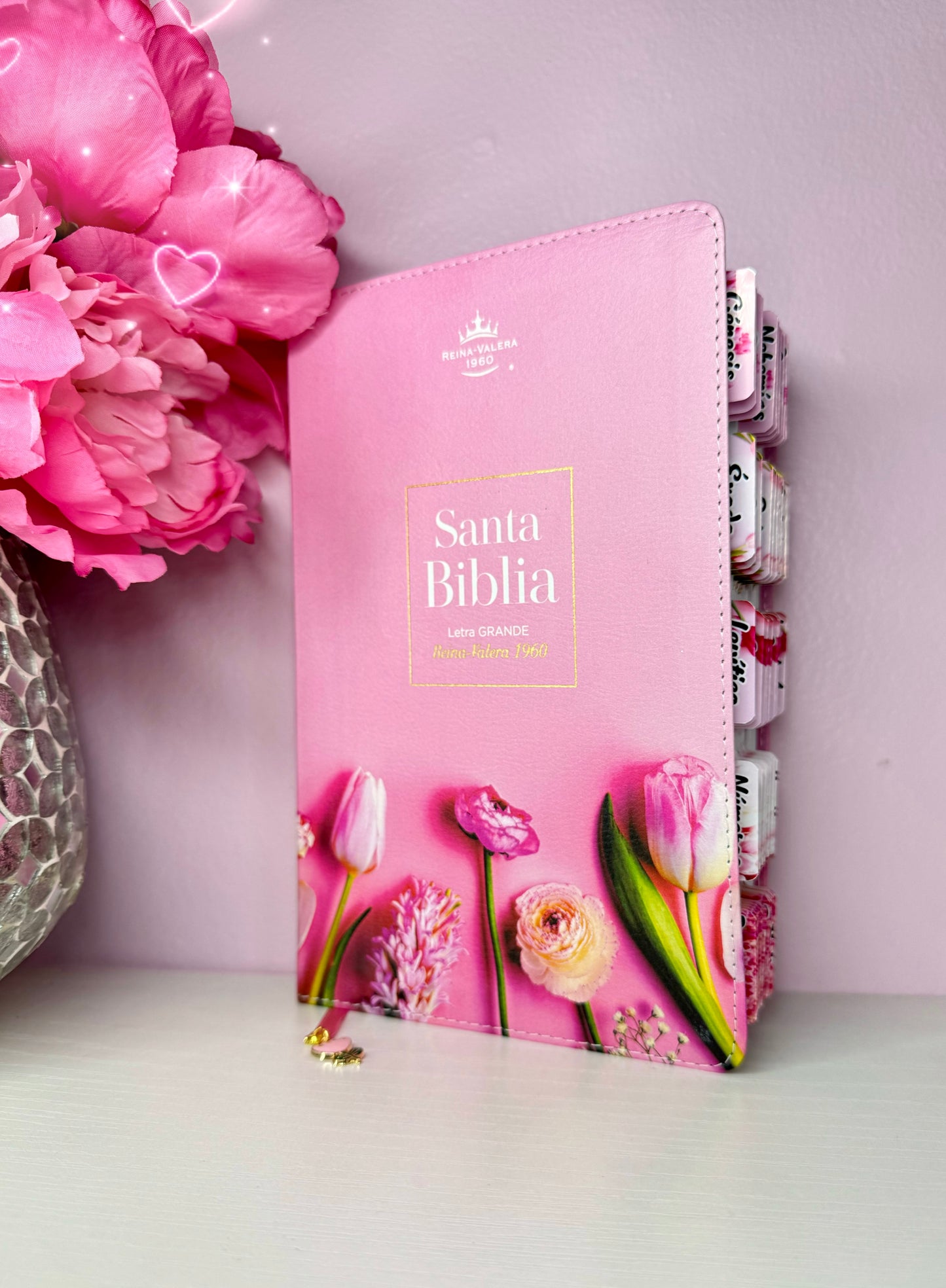 Biblia Tulipanes personalizada con nombre y separadores