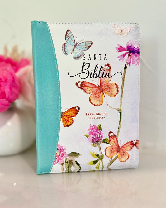 Biblia Compacta con cierre color turquesa