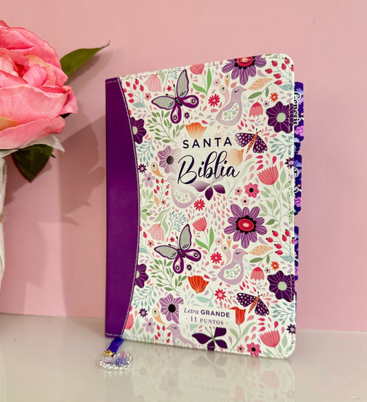 Biblia compacta Morada con mariposas