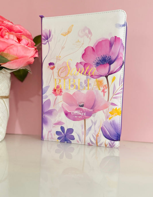 Biblia Lila Floral Letra Gigante