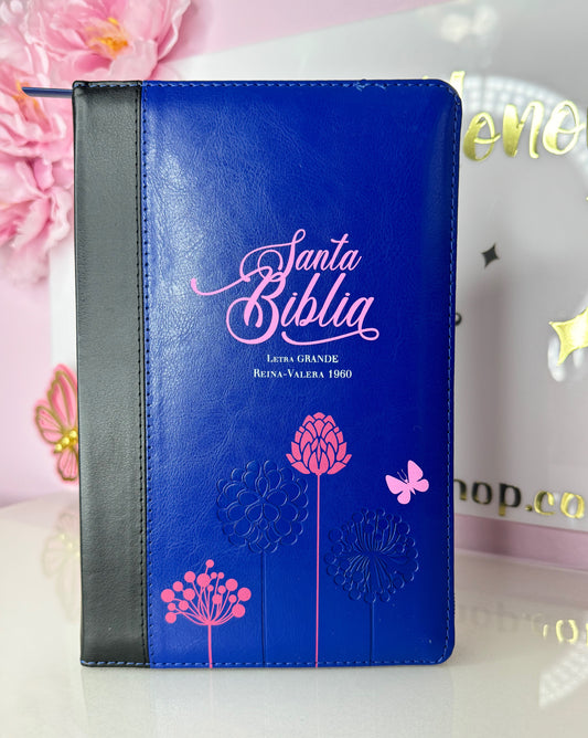 Biblia Azul y Rosado Compacta Letra Grande